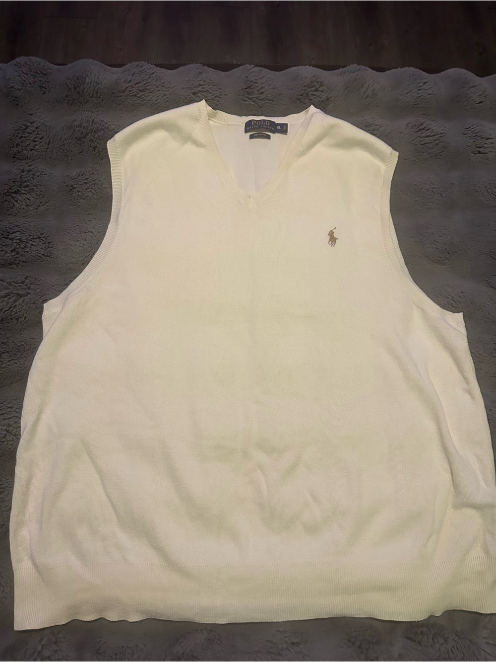 Polo by Ralph Lauren Men's Cream V-Neck Sweater Vest with Pony Logo 100% cotton